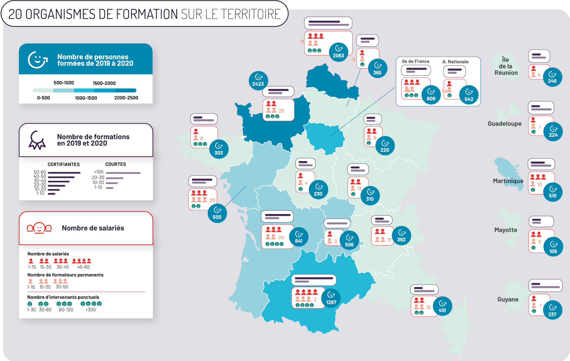 Une carte de France montrant la répartition des Ceméa sur le territoire.